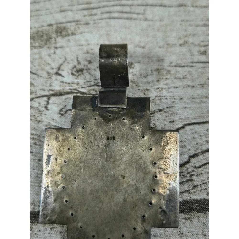 Native American Navajo Silver 925 And Turquoise Large Pendant